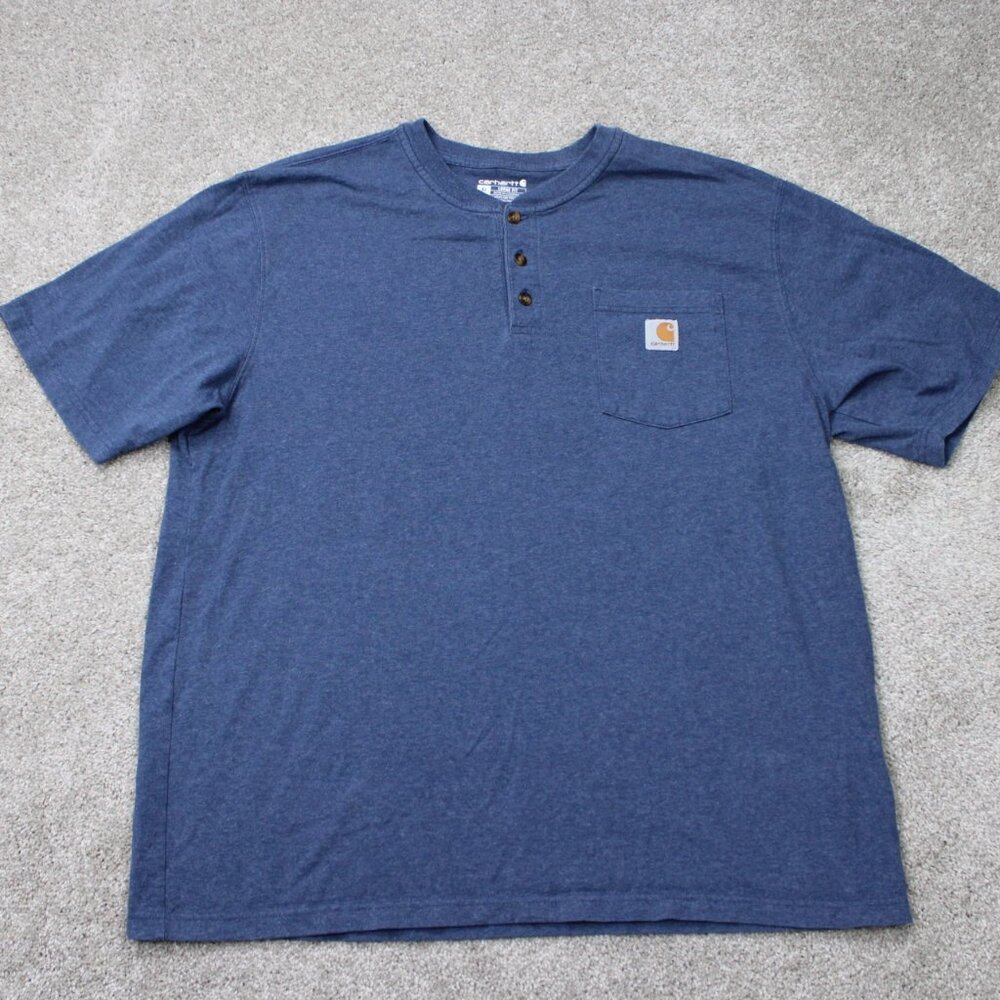 Carhartt Henley‎ Shirt Mens XL Blue Loose Fit Cotton/Polyester Short Sleeve